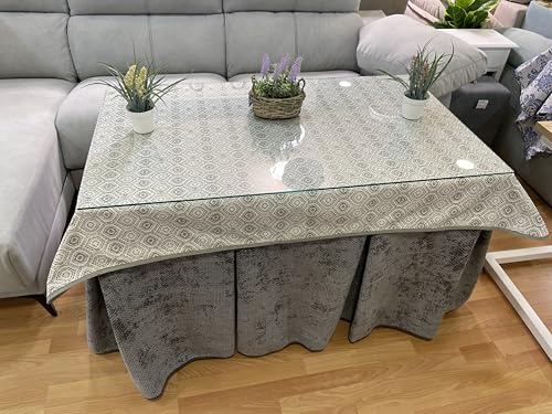Genérico Ropa de Mesa Camilla Tejido Rústico Terciopelo Elegante Extragrueso - Color Gris - Varias Medidas - Falda Mesa Camilla, Enaguillas, Enaguas, Ropa Chenilla (140 x 80 cm (72 cm de Alto))