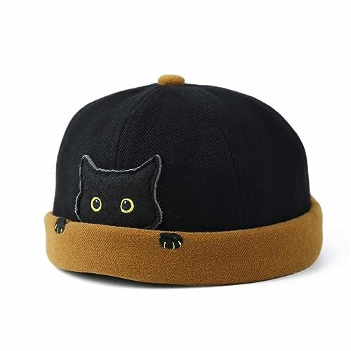 Mode Street Cat Mönster Hyresvärd Hat Män Kvinnor Söt Brättelös Melonkeps Barn Casual Sailor Skull Caps Beanie Hattar(Black,50)