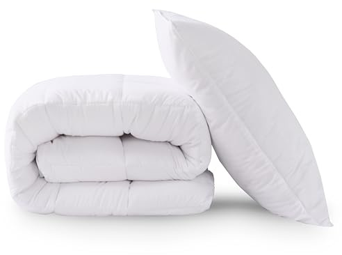 HIG Bettdecke 135x200cm Set mit Kissen – Ganzjahresdecke mit 250GSM Mikrofaserfüllung, Kopfkissen 80x80cm – Oeko Tex Zertifiziert - Kuschelweich Waschbar für Schlafzimmer Gästezimmer Ferienwohnung