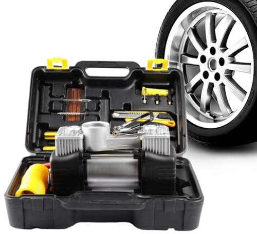 Kit de herramientas de compresor de aire, juego de herramientas de reparación al aire libre - 12 V multifunción portátil bomba de aire para bicicleta para asistencia en carretera coche camión