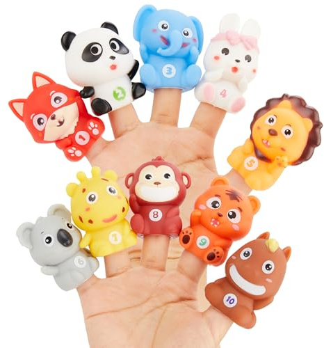 AQKILO Animal Finger Puppet Set, Animals Puppet Show Theater Props, Educational, Bath Toys,10 Pieces