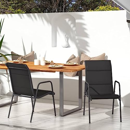 Mandloder Gartenstühle 2er Set Stahl Textilene Schwarz, Bequeme Outdoor Armlehnstühle für Garten, Terrasse und Balkon, witterungsbeständige Loungesessel, leicht zu reinigen