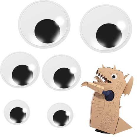 TOBBOMEY 6 Stück Selbstklebende Wackelaugen PVC mit Verschiedenen Größen 5cm/7cm/10cm für Basteln Puppenaugen Häkel und Stofftiere Sicher Bpa Frei
