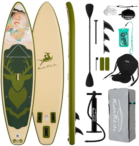FEATH-R-LITE 11' Inflatable Ultra-Light Stand Up Paddle Board for All Skill Levels Included with SUP, Adj Paddle, Pump, Backpack, Leash