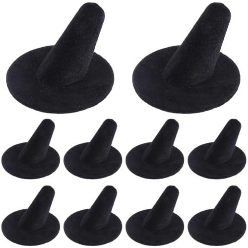 CREATCABIN Présentoir Bague pour Un Seul Doigt Noir Velours Forme Cône Idéal pour Mariages Fiançailles Anniversaires Vente Présentations Ou pour Une Utilisation Personnelle Table Chevet 5x3.4cm