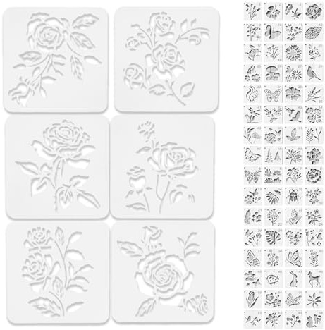 70 Pezzi Stencil per Pittura, Fiore Piccoli Stencil per Dipingere, Stencils Piantine Plastic Riutilizzabili per Fai Da Te, Pianta, Foglia, Farfalla, Uccello, Modelli per Pittura Muro Scrapbooking Deco