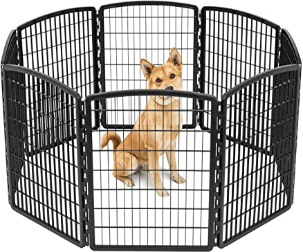 IRIS USA Laufstall für Hunde, 8 Paneele, 86,4 cm, Haustier-Laufstall, Welpenlaufstall, Indoor/Outdoor, Hundegehege, 63 x 63 x 34, faltbar, anpassbar, Schwarz