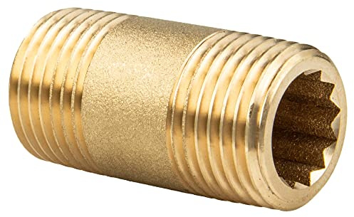tecuro Rohrdoppelnippel, beidseitiges Außengewinde R 1 Zoll x 100 mm MS-blank, CW617N, nach Trinkwasserverordnung 50930-6, mit Innenvielkant