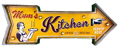 Cartel Retro Luminoso Cerveza Bar Restaurante Cafeteria Estilo Vintage Letrero Metálico de Artesanía Accesorios de Decoración Hogar de los Años 50 (Mom's Kitchen)