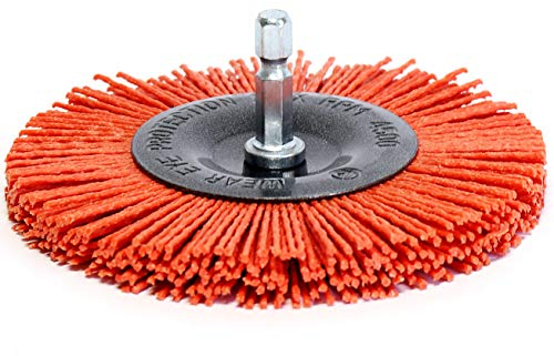 S&R Spazzola per Trapano e Smerigliatrice in Nylon AGGRESSIVO per pulire e lucidare Legno Ferro Metalli Acciaio Fughe Piastrelle Pavimenti. Spazzola rotonda 100 mm Codolo esagonale 1/4 (6,35 mm)