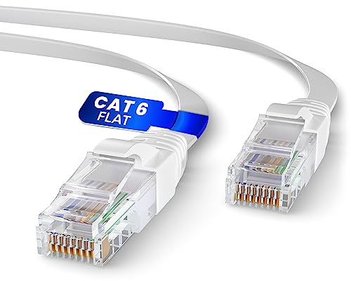 Mr. Tronic 20m Flaches Ethernet Netzwerkkabel Cat 6, LAN Netzwerkkabel mit RJ45 Anschlüssen Für Schnelle & Zuverlässige Internet, AWG24 Flach Patchkabel Cat 6 | 1 Gbps UTP CCA (20 Meter, Weiß)