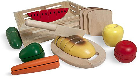 Melissa & Doug Wooden Cutting Food | Pretend Play | Play Food | 3+ | Gift for Boy or Girl | Wooden, Self-Stick Tabs, Ages 3-5