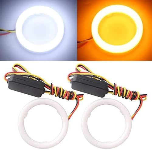 Qasim 1 par de LED Angel Eyes 60MM Ojos de Ángel Motocicleta Coche Halo Anillos 4014 72SMD Blanco + Ámbar Switchback para DRL Faro Luz Antiniebla Diurna DC12V