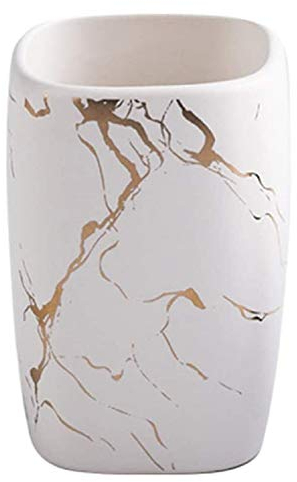 FülleMore Zahnputzbecher Keramik Zahnbürste Tassen Marmor Optik Zahn Tassen Zahnbürstenhalter Badaccessoires Mundwasser Becher 10.8x7.2cm für Zahnbürste und Zahnpasta (Weiß)