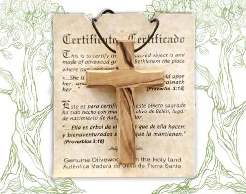 2.7in Large Olive Wood Cross Necklace, Christian Gift, Handcrafted Wooden Cross with Cotton Cord – Ideal for Car Mirror, Wall Display. Faith Cross Pendant for the church & home, Certificate of Origin.