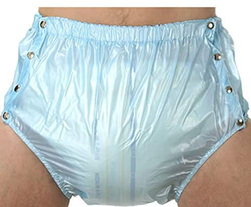 Top PVC Adult Baby Inkontinenz Knöpfer Windelhose Gummihose hellblau metalic (L)