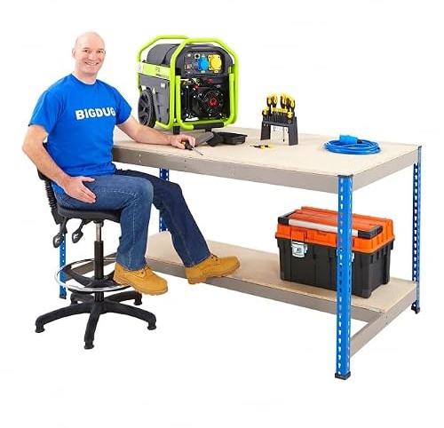 BiGDUG Industrial Garage Workbench - Chipboard Worktop for Workshop - Half Depth Lower Shelf - 400kg UDL - 915h x 1220w x 915d mm