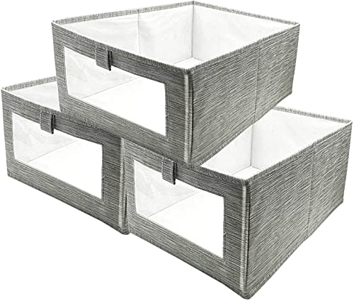 SUPRBIRD Aufbewahrungsbox, 3er Set Wardrobe Organizer, Faltbox Aufbewahrungskiste Ordnungsbox mit Transparentem Sichtfenster für Kleiderschrank, Kleidung, Bücher,Spielzeug