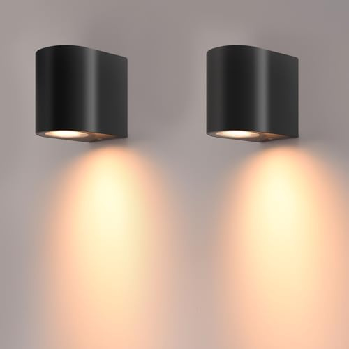 FUDESY 2-Pack Outdoor Down Wall Lights Main Powered, Outside Lights IP44 Waterproof Max 7W GU10 Exterior Wall Sconce, Modern Matte Black Plastic Wall Mount Lamp for Porch, Front Door, Patio, Garden