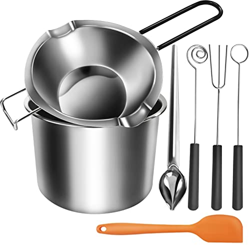 Artcome Double Boiler Melting Pot Set - 600ML/0.6QT Chocolate Melting Pot, 1600ML/1.7QT Stainless Steel Pot, Decorating Spoons and Dipping Tool for Melting Chocolate, Candy, Soap