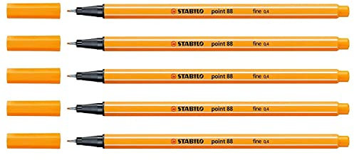 STABILO 5 Stück Kugelschreiber Point 88, feine Spitze, 0,4 mm, Orange