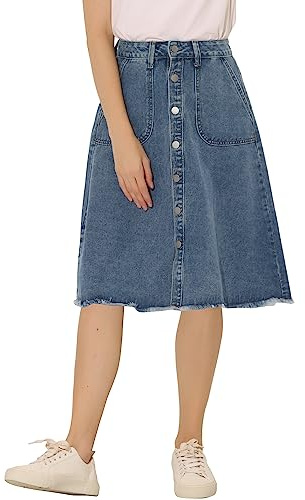 Allegra K Faldas De Mezclilla para Mujer Falda Vaquera Midi con Botones Y Dobladillo Sin Rematar Gris Azul S