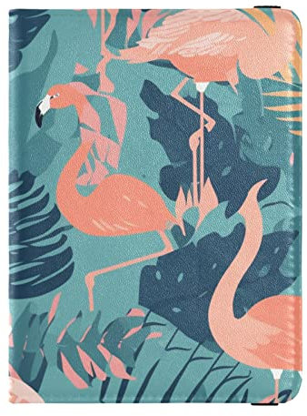 Rosa und Blau Flamingo Muster Reisepass und Impfpass Brieftasche Combo, Reisepasshülle mit RFID-Blockierung, Reisedokumente Brieftasche Leder Reisepasshülle, Rosa und blaues Flamingo-Muster,