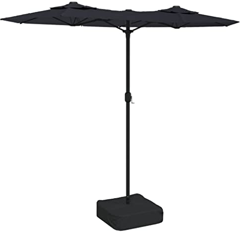 vidaXL Doppelsonnenschirm, Sonnenschirm mit Eisenmast Kurbel, Gartenschirm mit Sonnenschirmständer, Marktschirm Strandschirm UV-Schutz, Schwarz