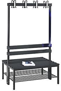 C + P Möbelsysteme C+P | Umkleidebank Basic | doppelseitig | Kunststoffleisten | Länge 1000 mm | Schwarzgrau | Schuhrost