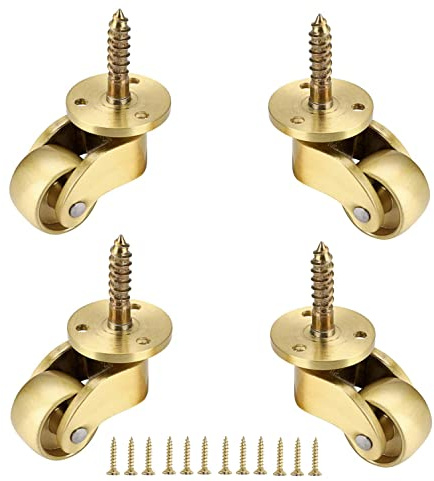 ASHILD sive, polierte Messing-Schraubenrollen, 4er-Set, Vintage-Gold, kleine Mini-Möbelrollen, um 360° drehbare Räder, Tragkraft 150 kg, zum Reparieren, Ersetzen oder Vergrößern von Tischen, Klavie