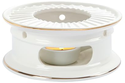 KAYCROWN Teapot Warmer, Ceramic Tea Warmer with Tealight Holder, Teapot Heater for Heating Coffee, Milk, Tea Light Heater, Candle Warmer (White)