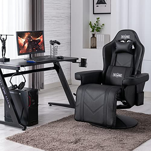 S*MAX Gaming Sessel Gaming Stuhl mit Fußstütze hoher Rückenlehne mit Verstellbarer Rückenlehne Becherhalter Seitentasche Gaming Stuhl für Erwachsene Large Schwarz
