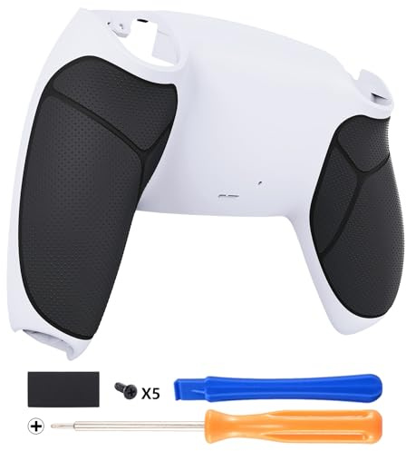 eXtremeRate Rückseite Abdeckung Case kompatibel mit ps5 Controller, Custom Backplate Gummiert Griff Rückgehäuse Back Shell Cover Ersatzteile für ps5 Controller BDM010/020/030-Weiß&Schwarz