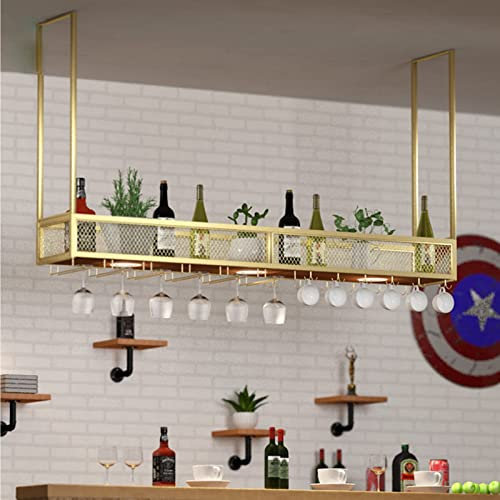 Generico Portabottiglie sospeso a soffitto - Mensole sospese sospese, portabicchieri da Vino Capovolto, portabottiglie Vintage da soffitto, Appendiabiti Decorativo in Ferro battuto da Bar/s