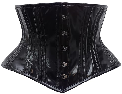 Alpha Waspie Corset - Underbust Waist Training Steel Boned (US, Small, Black - PVC)