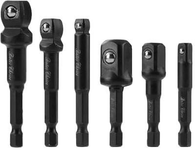 Bates- Wobble and Straight Impact Socket Adapter Set, 6 pcs, 2, 2-1/2 & 2-3/4 Long, 1/4 Drive Hex Shank, 1/4 3/8 & 1/2, Wobble Extension Set, Stubby Wobble Impact Socket Adapter Set
