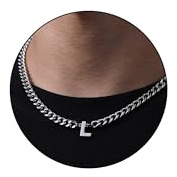 Kette Herren Halskette Kette mit Buchstaben Geschenke für Männer Junge | 6.5mm Silber Gold Schwarz Edelstahl Cuban Chain Edelstahlkette Geburtstage 18+2 Inches