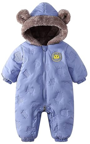 JiAmy Baby vinteroverall med huva, snödräkter, kläder, fleece, björn, sparkdräkt, pojkar, flickor, overall, lekdräkt 0–24 månader, blå, 18-24 månader