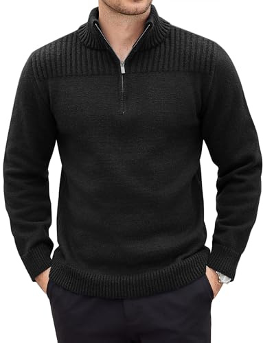 COOFANDY Pullover Herren Viertel Zip Langarm Winter Business Arbeitspullover Casual Reguler Fit Rollkragenpullover Basic Troyer Warm Pulli Schwarz-A XXL