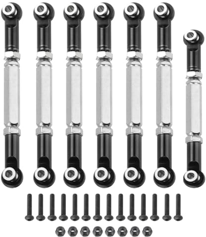sourcing map Adjustable Turnbuckles Camber Link Linkages Aluminum Alloy RC Car Steering Pull Rod Servo Linkages Tie Rod for 2WD 1/10 RC Car Crawler（Black）