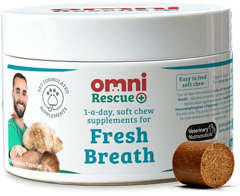 Omni Dog Breath Freshener Supplement – Peppermint Dental Chews | One-a-day peppermint chew – bad breath treatment and plaque remover for dogs, 30 servings, Small 0-15 Kg