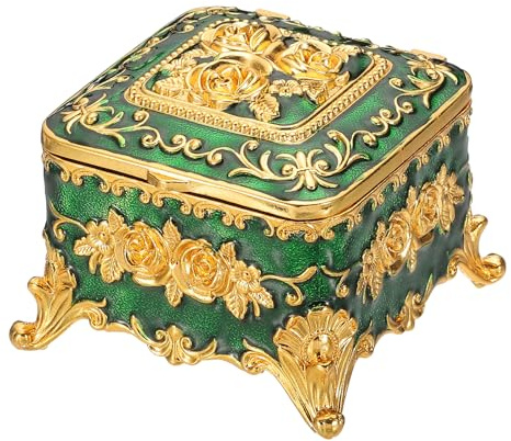 PATIKIL Antike Metall-Schmuckschatulle für Ringe Ohrringe Halskette Grün | quadratische Schmuck-Organizer-Box Schmuck-Aufbewahrungsbox, Frisiertisch, Hochzeits-Geburtstags-Geschenk