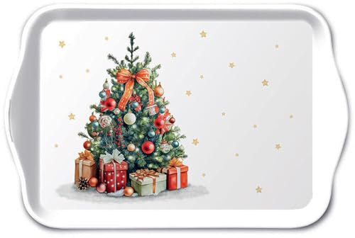Ambiente kleines Tablett Serviertablett Dekotablett Melamin 13x21 cm Tannenbaum Weihnachtsbaum Serie Decorated Christmas Tree