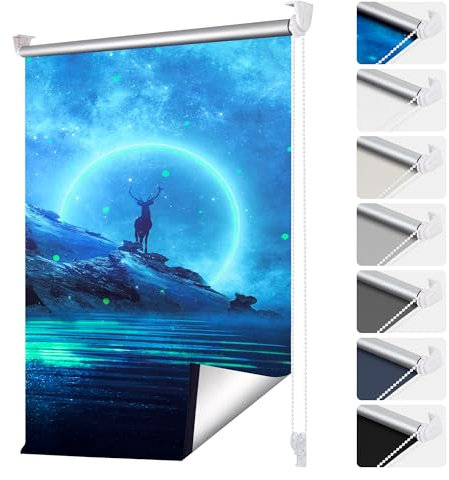 smartdemo Verdunklungsrollo ohne Bohren & mit Bohren, Hellblau 45x130cm (BxH), Klemmrollo Fensterrollo Hirsch Fluoreszierend, Thermorollo Sichtschutz und Sonnenchutz, Klemmrollo rollos für Fenster