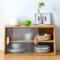 HollyHOME Aparador de bambú con 2 Puertas corredizas de Vidrio, Mueble de Almacenamiento Independiente para Platos de Cocina, Mueble Buffet de encimera, Mini despensa para Pan