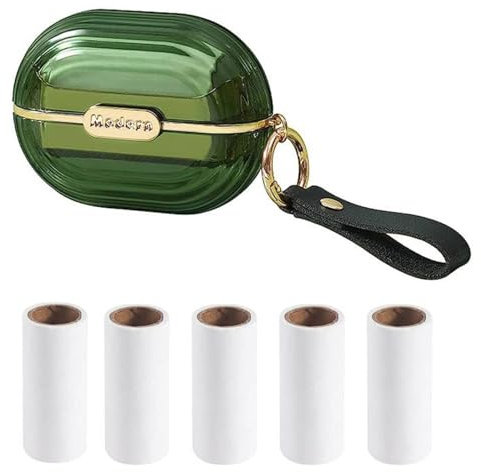 INCAUCA Portable Lint Rollers with 5 Extra Sticky Refills & Hand Strap, Travel Lint Roller Mini, Double-Sided Pet Dog Cat Hair Remover, Small Pocket Reusable Lint Brush Tool for Clothes Purse (Green)