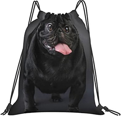 Rucksack Mit Kordelzug Schwarzer Mops Hund Isoliert Auf Schwarzem Hintergrund Sportbeutel Waschmaschinenfest Gym Bag Multifunktionaler Turnbeutel Mit Kordelzug Für Strand, Mädchen, Outdoor