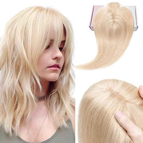 Elailite Haartopper Extensions Frauen Toupet mit Bang 100% Remy Echthaar 7 * 13cm Basis Clip in Haarverdichtung #18P613 Aschblond/Gebleichtes Blond - 40cm