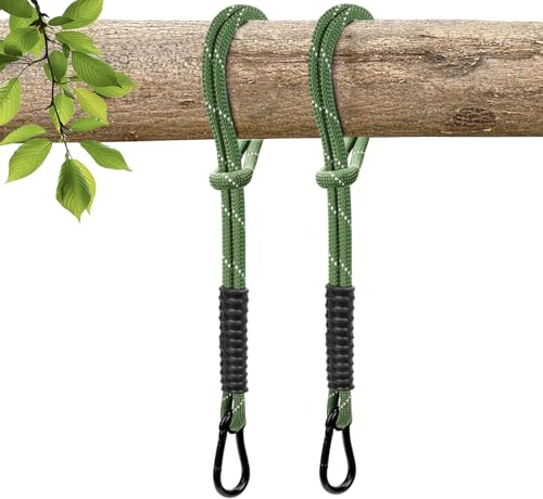 WWFFEN Schaukel Befestigung Seil,Hängematten Hängesessel Aufhängung Set Befestigung,Seil mit Karabiner Für Outdoor-Baumschaukel Spielplatz Schaukelaufhängung(2 Stück, 154 cm, Grün)