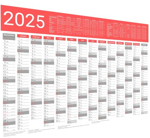 Kalender 2025 Wandkalender groß | Familienkalender | Jahreskalender 97x67 cm | Inkl. Feiertage nach Bundesländern | Wochenplaner | Rot
